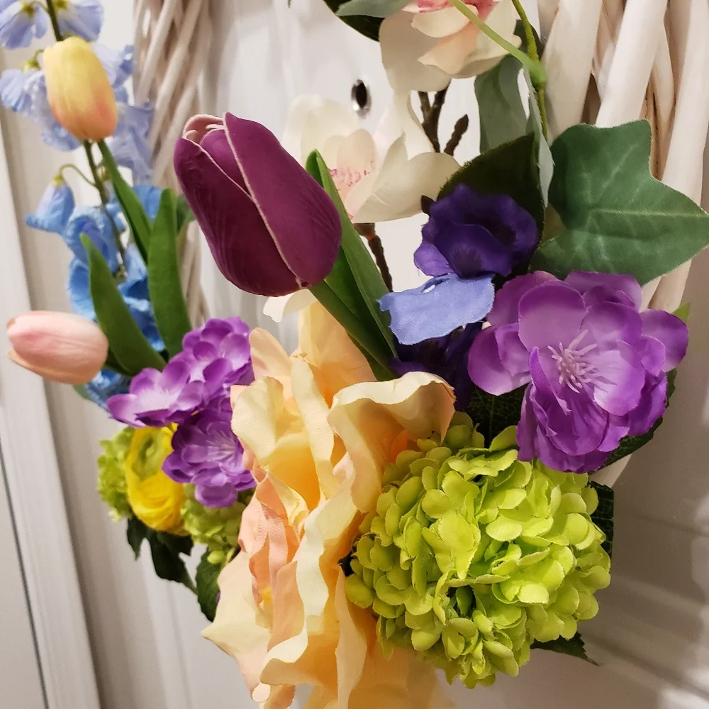White Grapevine Spring Florals Wreath